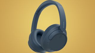 Leaked Sony WH-CH720N headphones image, in dark blue, on a yellow background