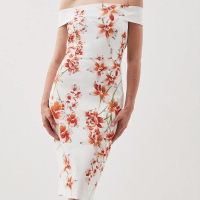 Printed Orchid Italian Signature Stretch Bardot Midi Dress, £113 ($140.24) | Karen Millen