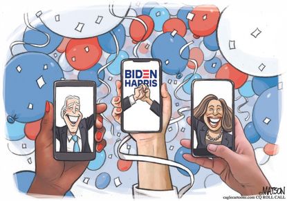 Political Cartoon U.S. Biden Harris virtual DNC