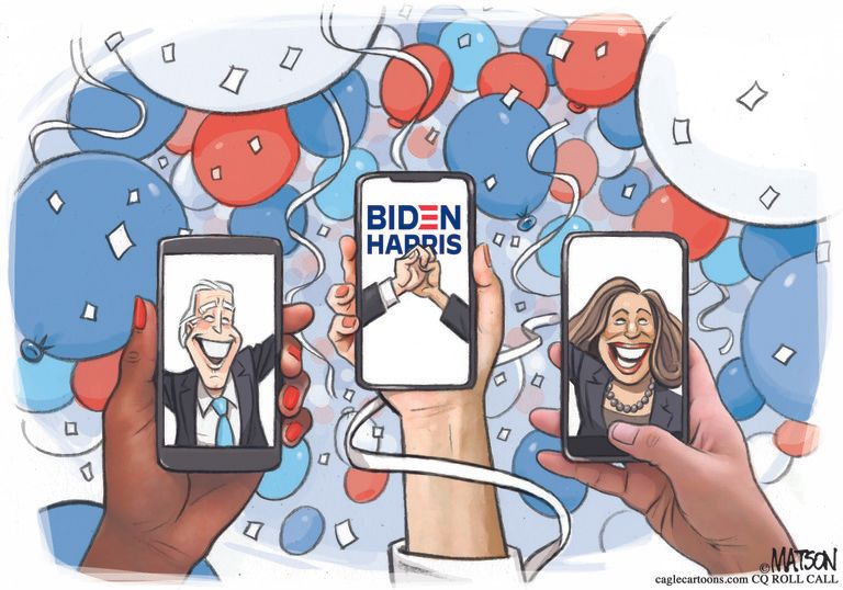 Political Cartoon U.S. Biden Harris virtual DNC