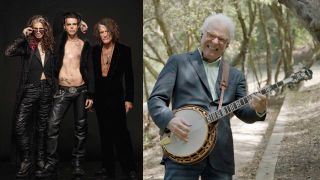 Aerosmith and Yungblud (studio portrait) plus Steve Martin gurning while playing the banjo in a woodland