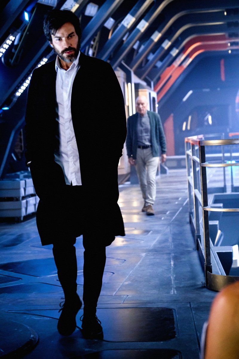 Santiago Cabrera as Rios; Patrick Stewart as Picard