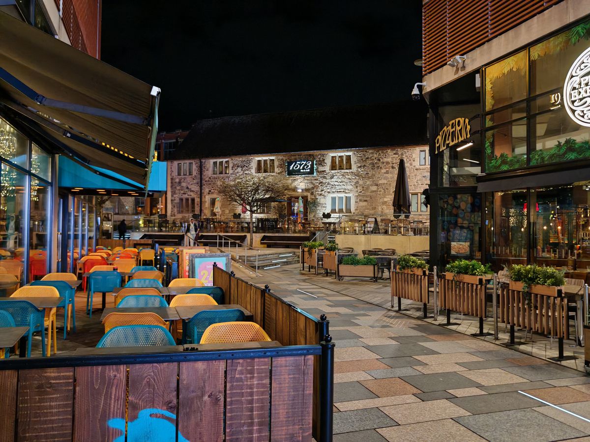 Restaurant in a shopping mall at night