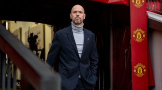 Manchester United manager Erik ten Hag arrives prior to the Premier League match between Manchester United and Tottenham Hotspur at Old Trafford on October 19, 2022 in Manchester, United Kingdom.