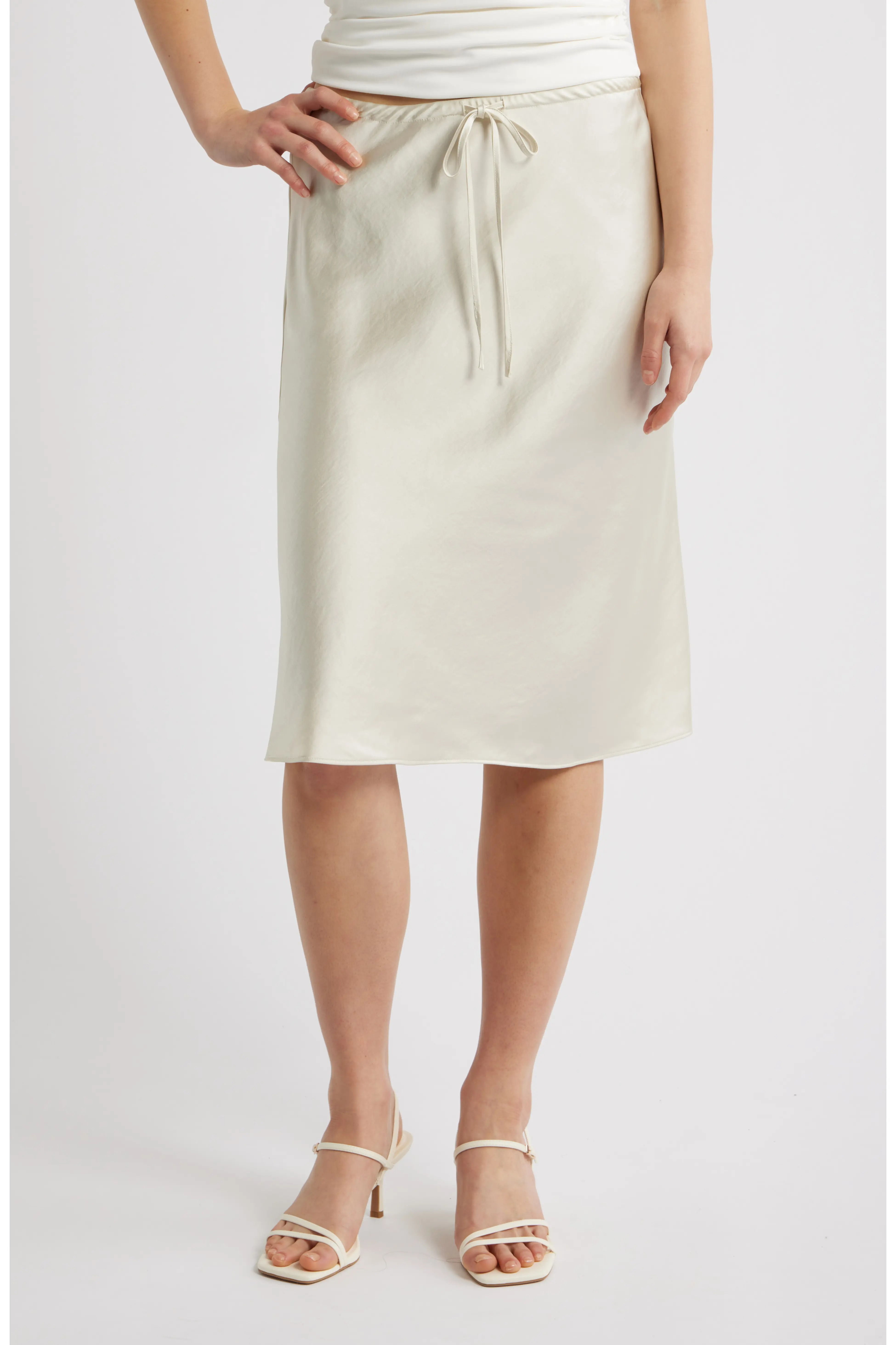 Knee Length Drawstring Satin Skirt