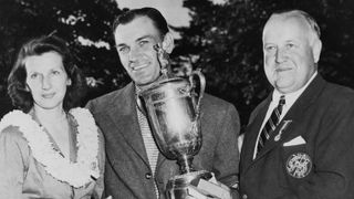 Ben Hogan with the trophy after winning the 1950 US Open at Merion