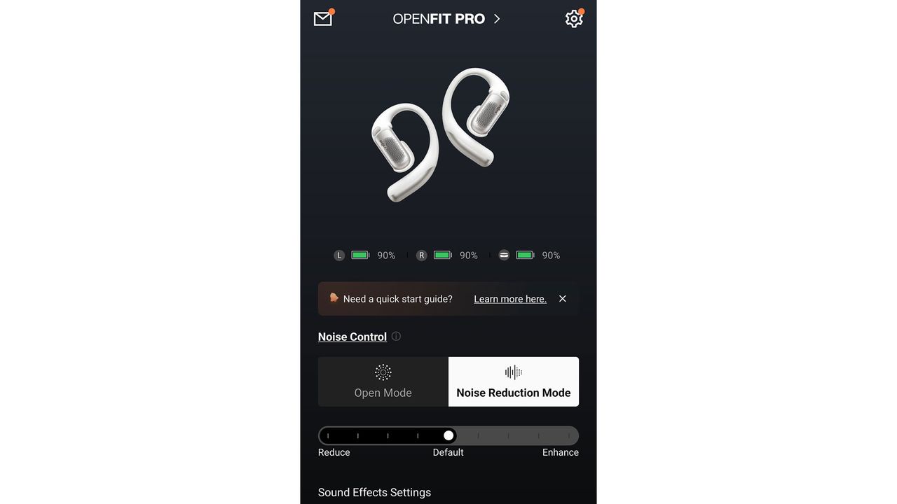 A screenshot of the Shokz OpenFit Pro settings from the Shokz app