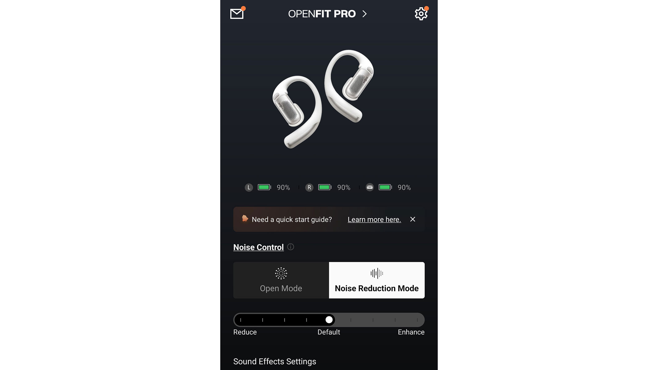 A screenshot of the Shokz OpenFit Pro settings from the Shokz app