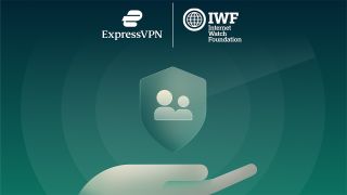 ExpressVPN graphic detailing its partnership with the IWF. The image features both organisations' logos.