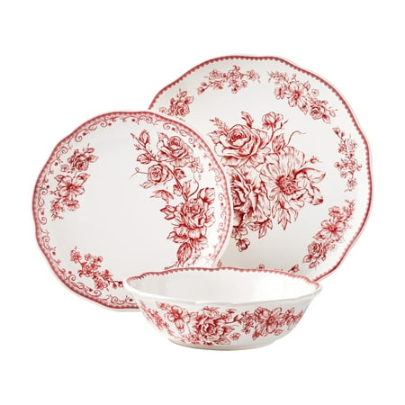 The Pioneer Woman Agatha 12-Piece Stoneware Dinnerware Set, Red