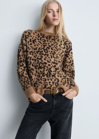 Leopard-Print Sweater With Contrasting Trims