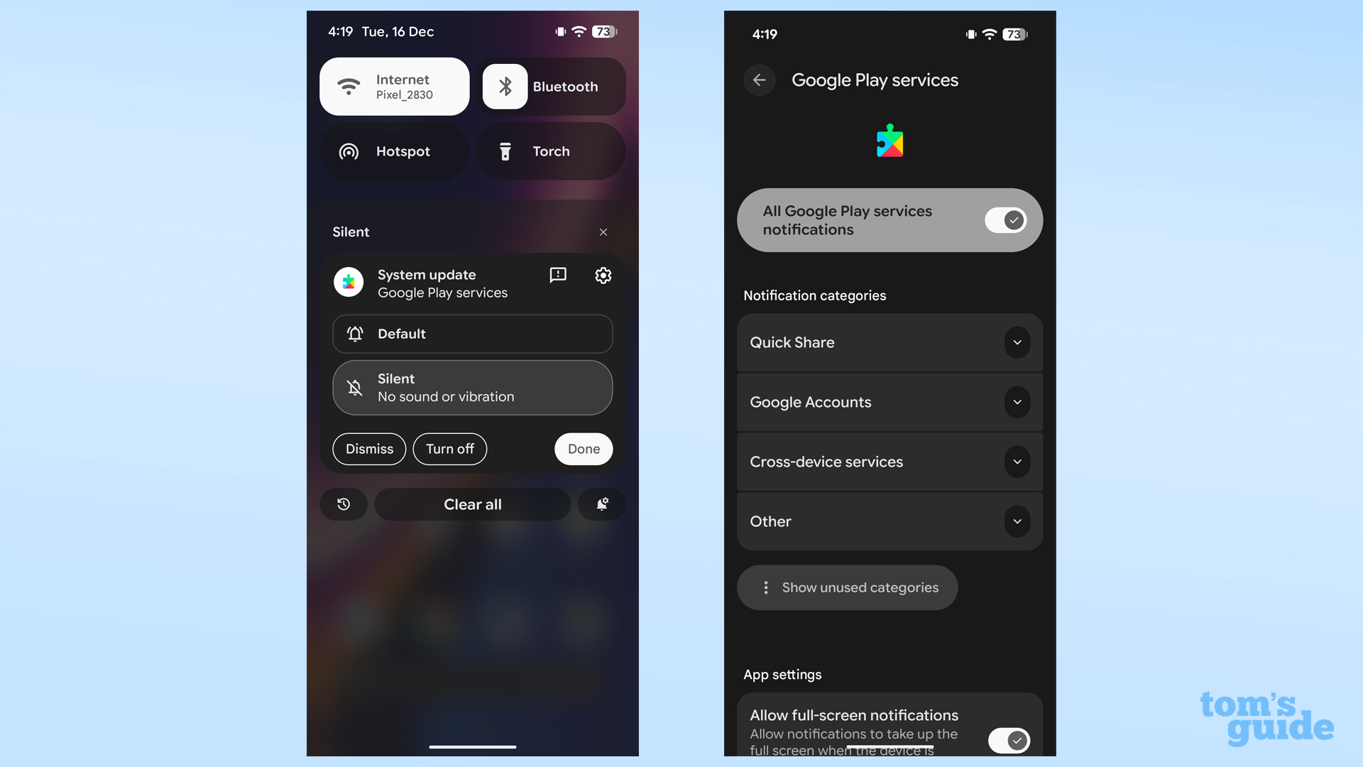 Using the Android notifications shade to manage Android notifications