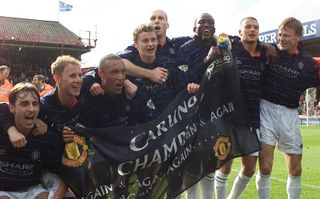 Solskjaer celebrating his third Premier League title with Manchester United