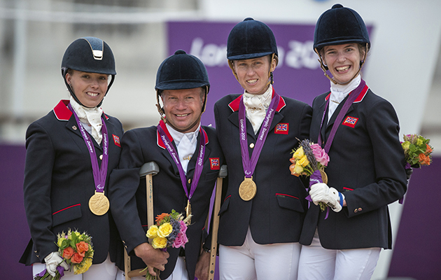 Team Medla winners Great Britain (L-R) Sophie Wells, Lee Pearson, Deborah Criddle, Sophie Christainsen - London 2012 Paralympic Games - Greenwich Park, London, United Kingdom - 4 September 2012