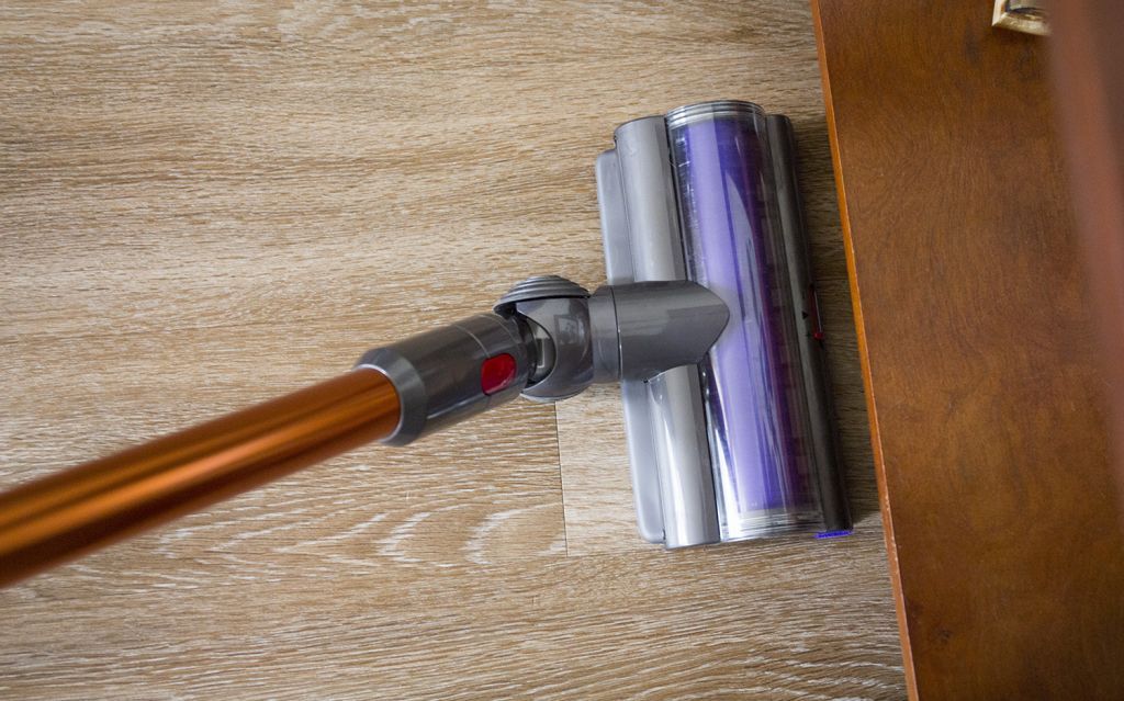 The Dyson Cyclone v10 Absolute comes with two swiveling heads that make it easy to weave around furniture legs and other obstacles.