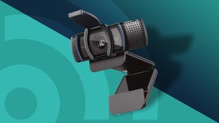 A Logitech C920S HD, our pick for best cheap webcam, against a techradar two tone background