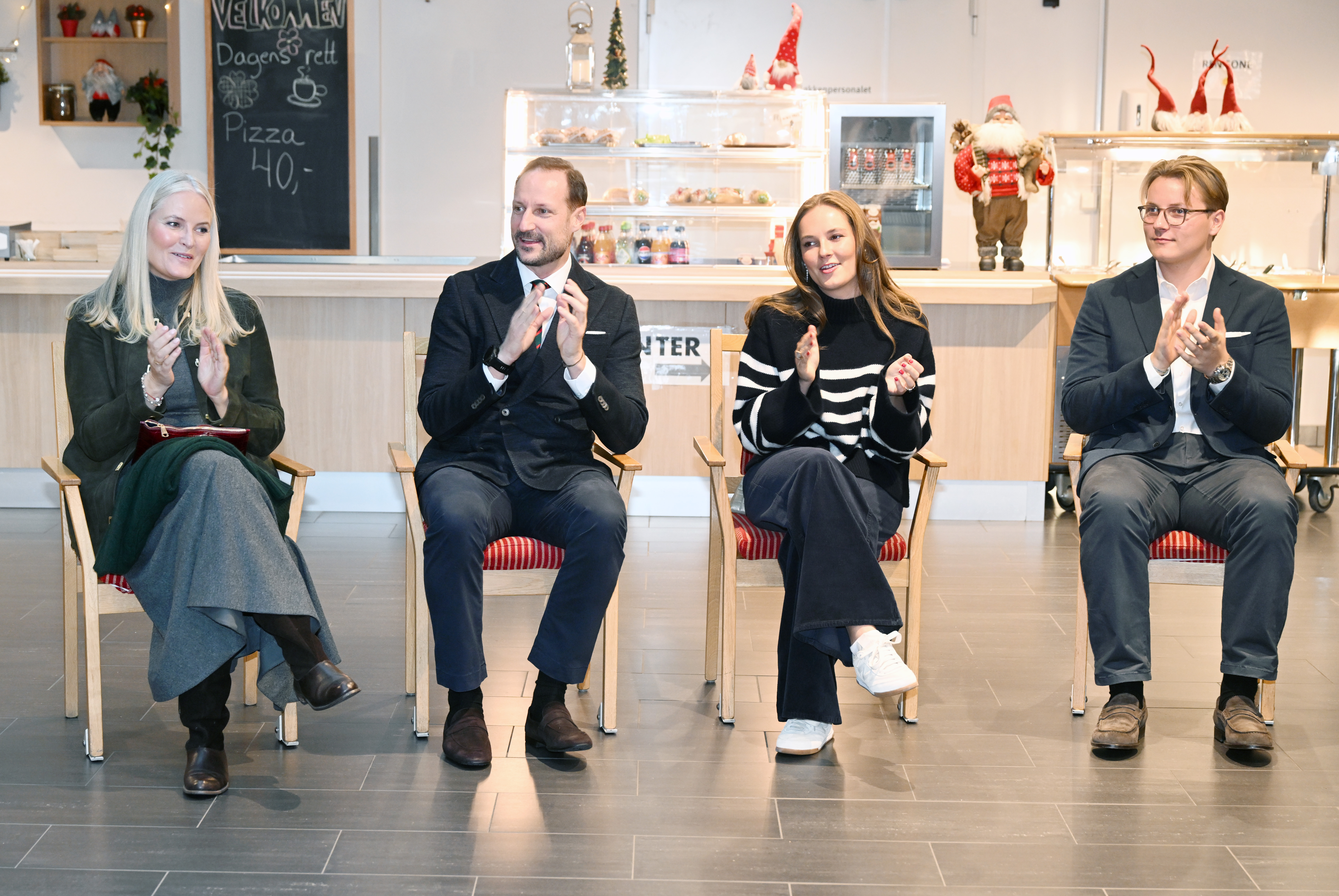 Crown Princess Ingrid Alexandra, Prince Sverre Magnus, Crown Prince Haakon and Crown Princess Mette-Marit visit Langerudhjemmet nursing home on December 17