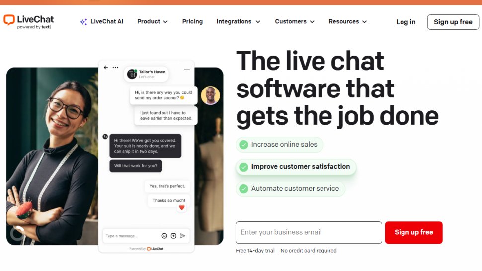 Website screenshot of LiveChat (February, 2026)