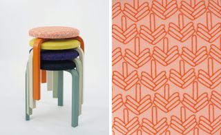 collaborated on various stools, chairs and cushion coverings in an assortment of prints