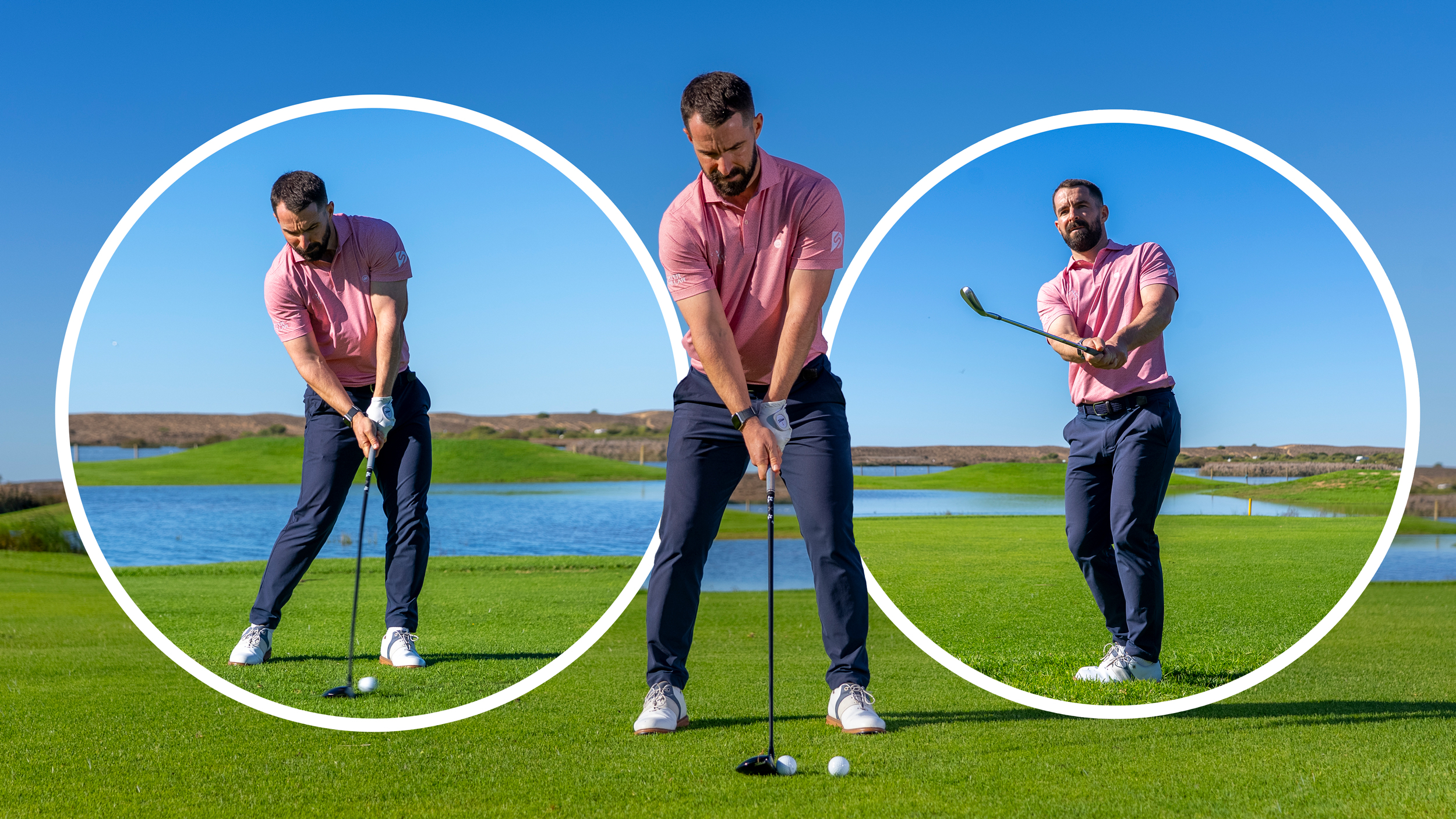 Three images of James Jankowski demonstrating how to control your low point and improve your ball striking