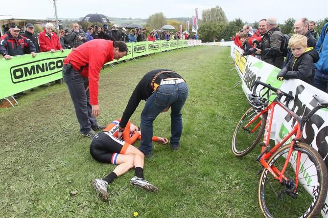 Third place finisher Mathieu van der Poel (Netherlands) gave it his all in the U23 race at the 'cross World Cup in Valkenburg