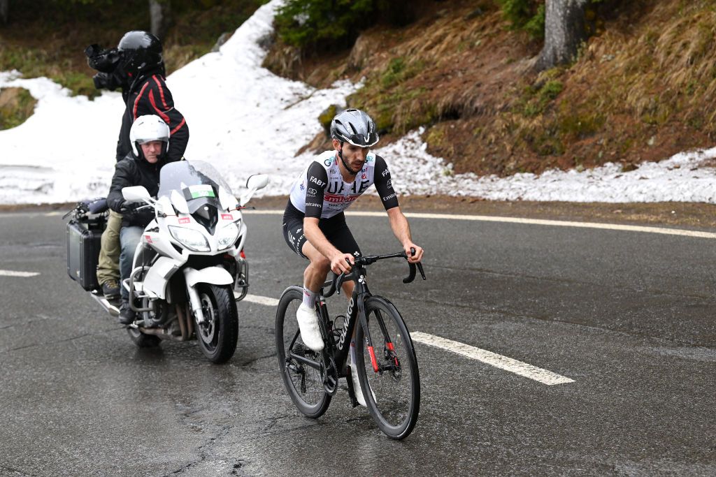 VALAIS THYON 2000 SWITZERLAND APRIL 29 Adam Yates of United Kingdom and UAE Team Emirates competes in the breakaway during the 6th Tour De Romandie 2023 Stage 4 a 1616km stage from Sion to Valais Thyon 2000 2090m UCIWT on April 29 2023 in Sion Switzerland Photo by Dario BelingheriGetty Images