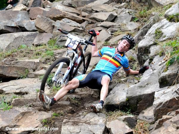 Jeff Luyten (Belgium) goes down in the rock garden