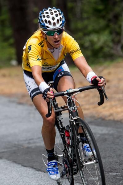 Kristin Armstrong (Exergy) goes solo with 2km to go.