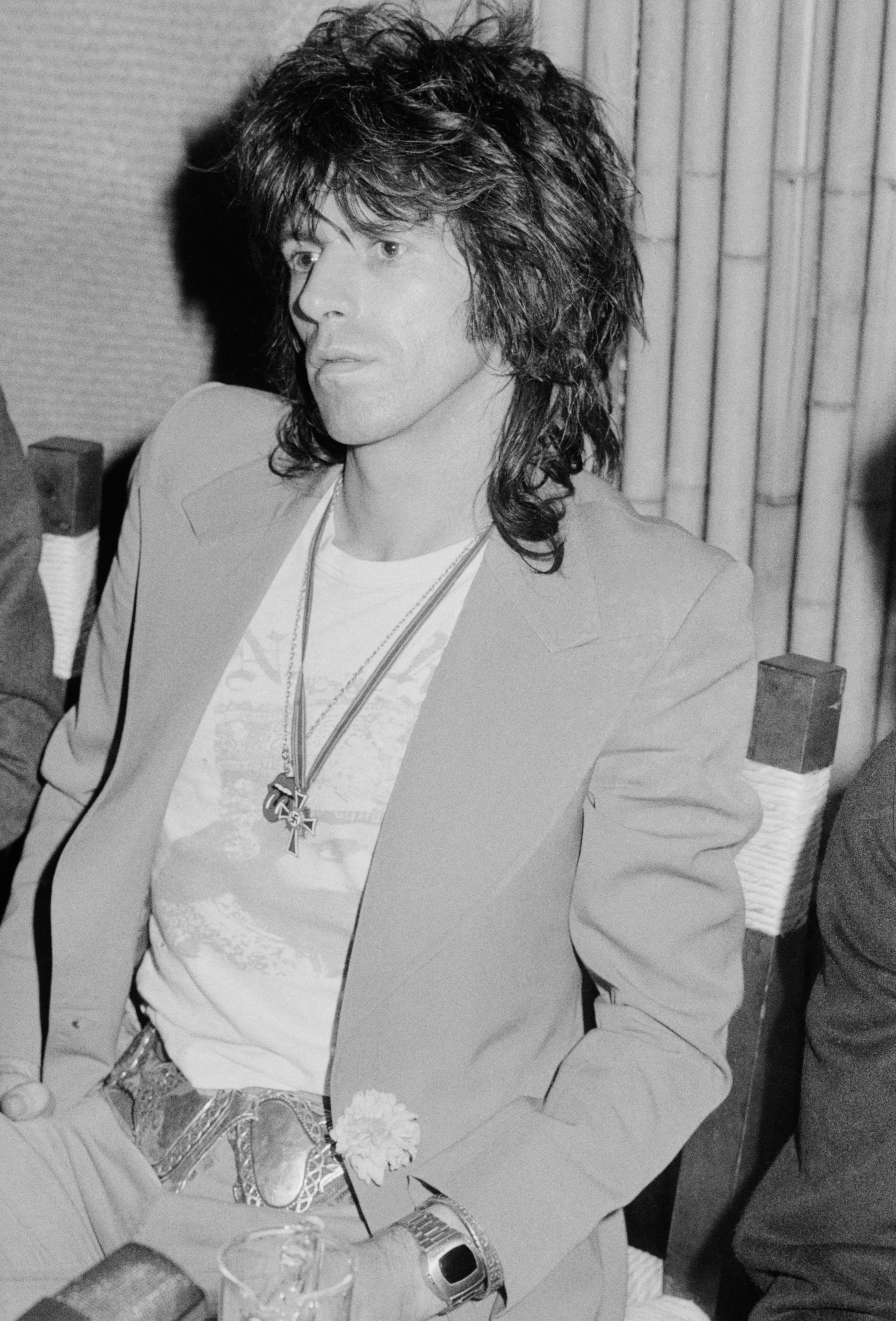 Rolling Stones guitarist Keith Richards at a press conference at the Sportpaleis AHOY, Rotterdam, Netherlands, 13th-14th October 1973.