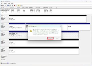 Disk Management confirm extend drive conversion