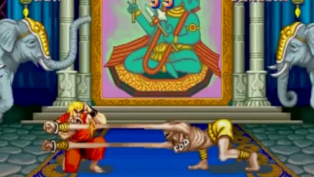 Street Fighter II-To Kane para estirar y golpear a Dhalasim