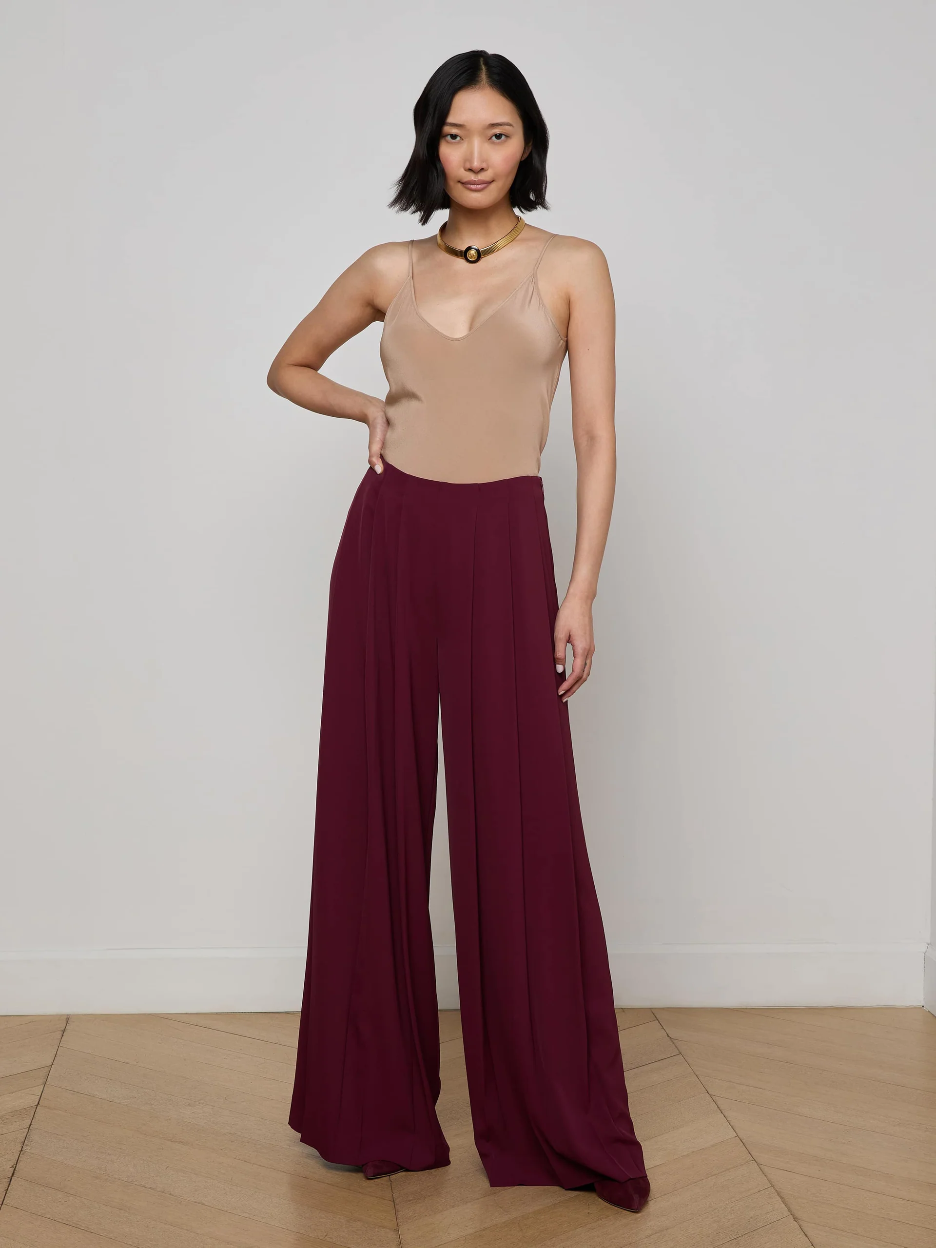 L&#039;AGENCE, Nova Pleated Wide-Leg Pant