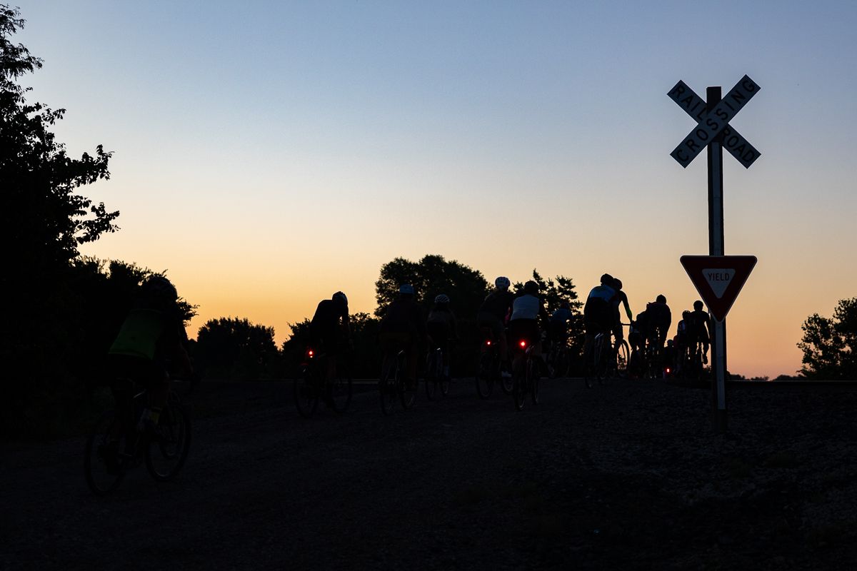 The ride headed north and east out of Emporia, riding backwards on Saturday's race course.