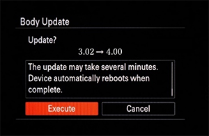 Firmware update screen (Ver. 4.00) for the Sony A7 IV