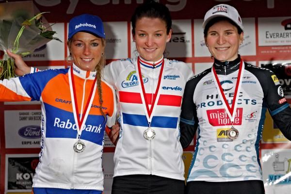The final podium; Elizabeth Armitstead (GBr) AA Drink - Leontien.nl Cycling Team Pauline Ferrand Prevot (Fra) Stichting Rabo Women Cycling Team Elisa Longo Borghini (Ita) Hitec Products - Mistral Home Cycling Team