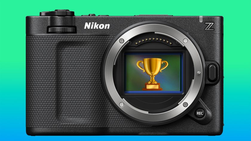 Nikon ZR with trophy emoji on sensor and blue to green gradient 