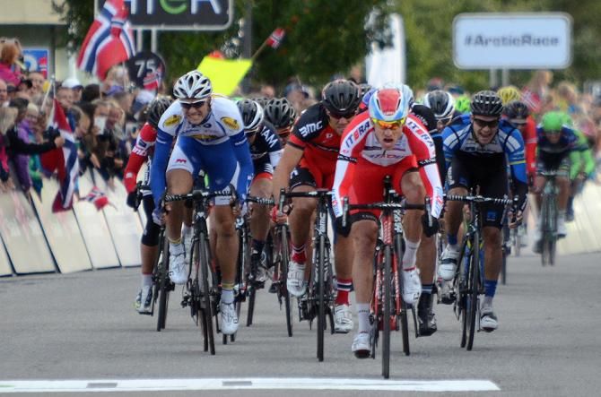 Alexander Kristoff (Katusha) roars as he knows he has the stage won