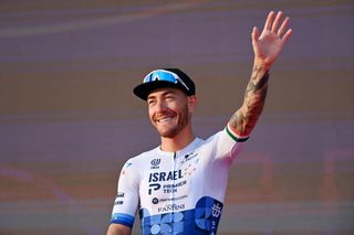 BUDAPEST HUNGARY MAY 04 Giacomo Nizzolo of Italy and Team Israel Premier Tech during the Team Presentation of the 105th Giro dItalia 2022 at Heroes Square Giro WorldTour on May 04 2022 in Budapest Hungary Photo by Stuart FranklinGetty Images