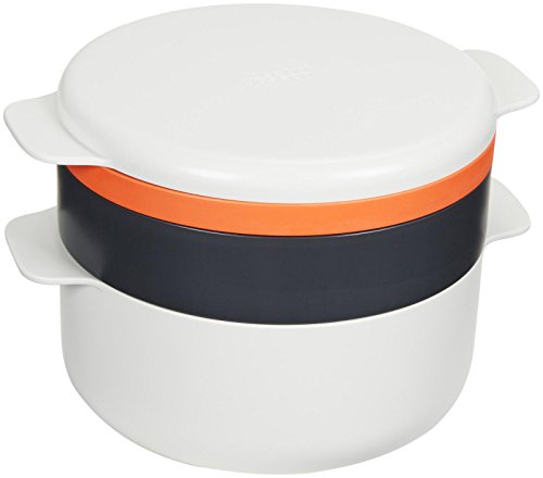 Joseph Joseph M-Cuisine Microwave 4-Piece Stackable Cooking Set, 2 Litre Cooking Pot, Steamer, Griddle and Lid, Orange/beige