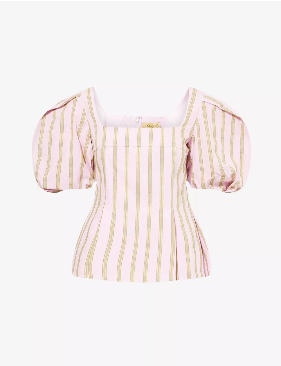 Stine Goya, Stripe-Print Blouson-Sleeve Cotton Jacquard Top