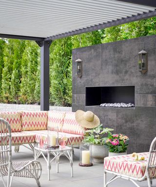 pergola with fireplace and wall lights from pooky