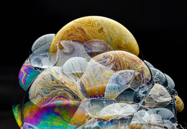 bubbles reflect an array of colors on their surface