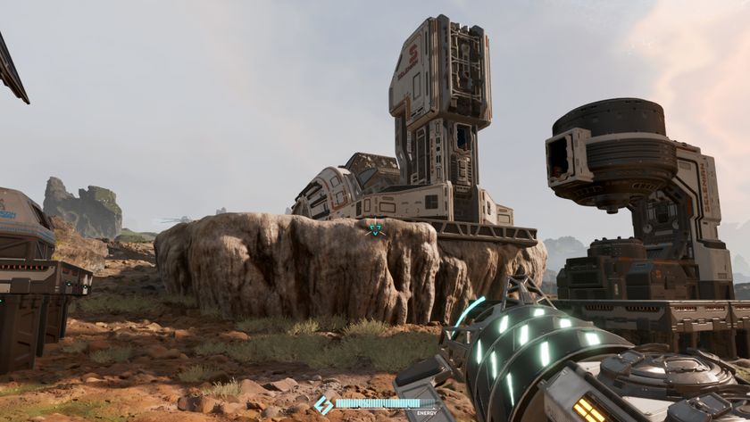 StarRupture Calcium Ore: A player looking at a Calcium Ore deposit with an excavator and other machine nearby.