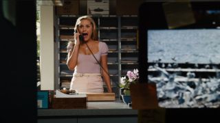 Amanda Bynes screaming into a phone in Easy A.