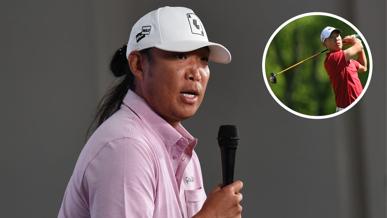 Anthony Kim chats into a microphone