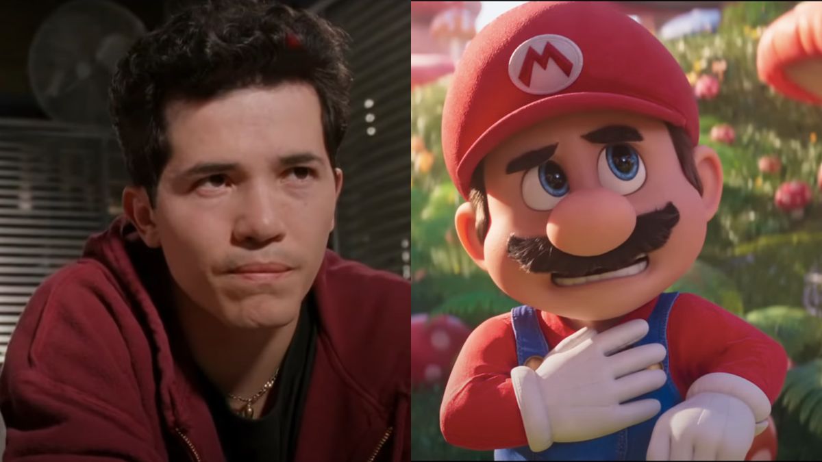 John Leguizamo as Luigi in Super Mario Bros. and the animated Mario from The Super Mario Bros. Movie, pictured side-by-side. 