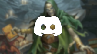 A blurred backdrop of a D&D lich with a Discord logo layered atop it.