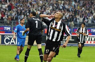 David Trezeguet celebrates after scoring for Juventus against Perugia in May 2003.