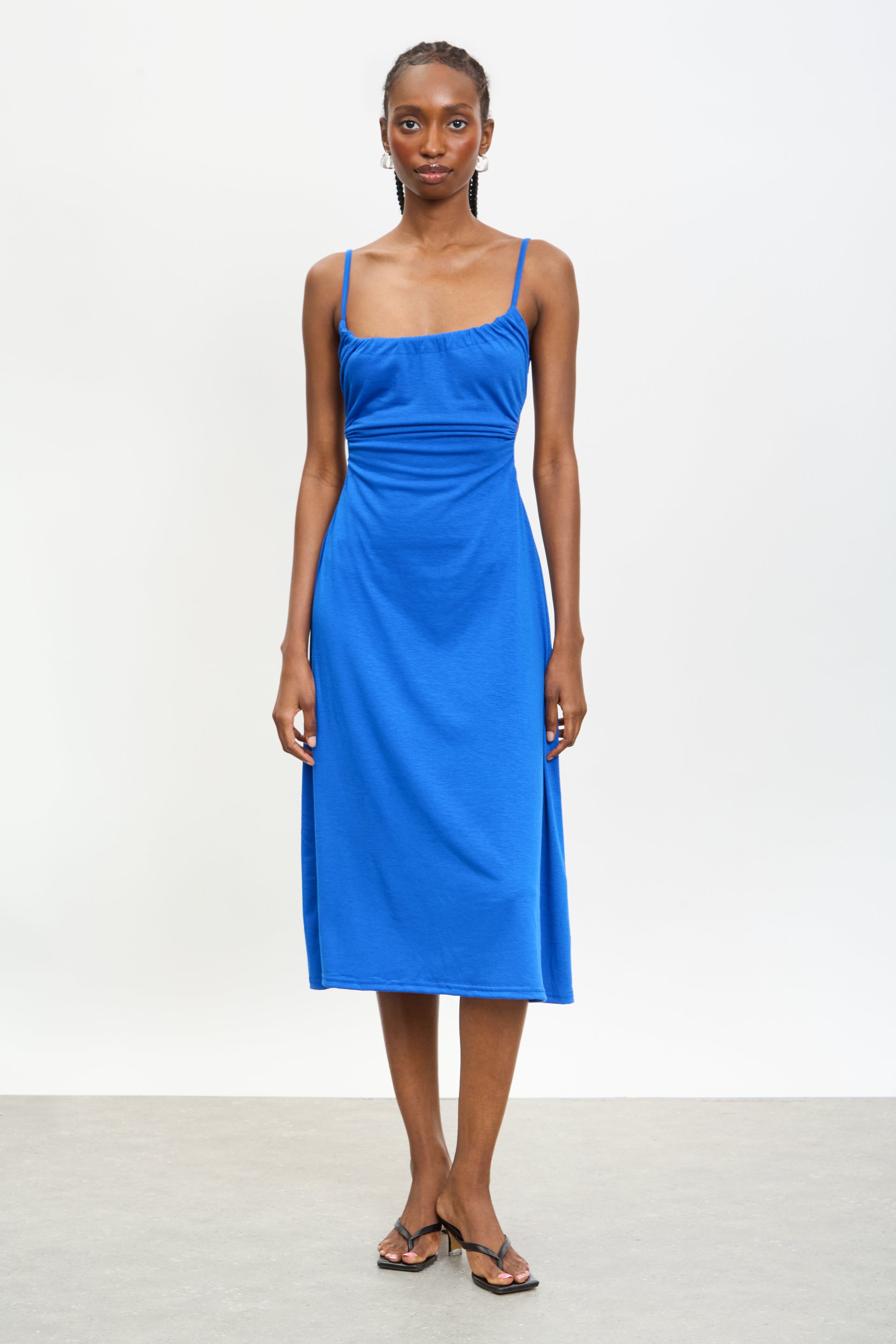 Cobalt Blue Ruched Open Back Midi Dress - S/m