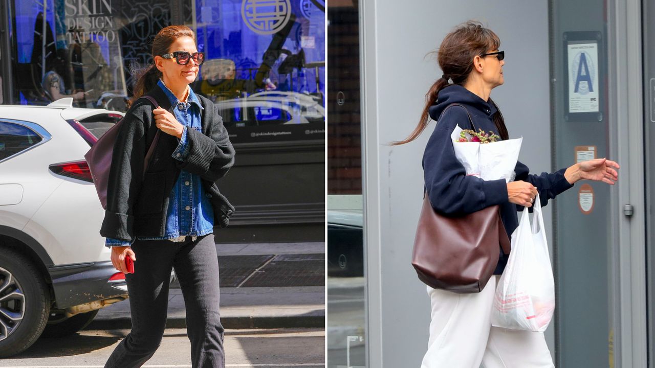 Katie Holmes carrying Madewell&#039;s tote bag in New York City